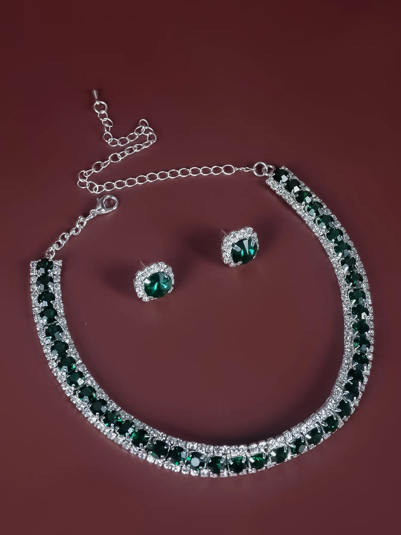 3pcs Rhinestone Decor Jewelry Set - Green- FD ⚡