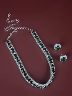3pcs Rhinestone Decor Jewelry Set - Green- FD ⚡
