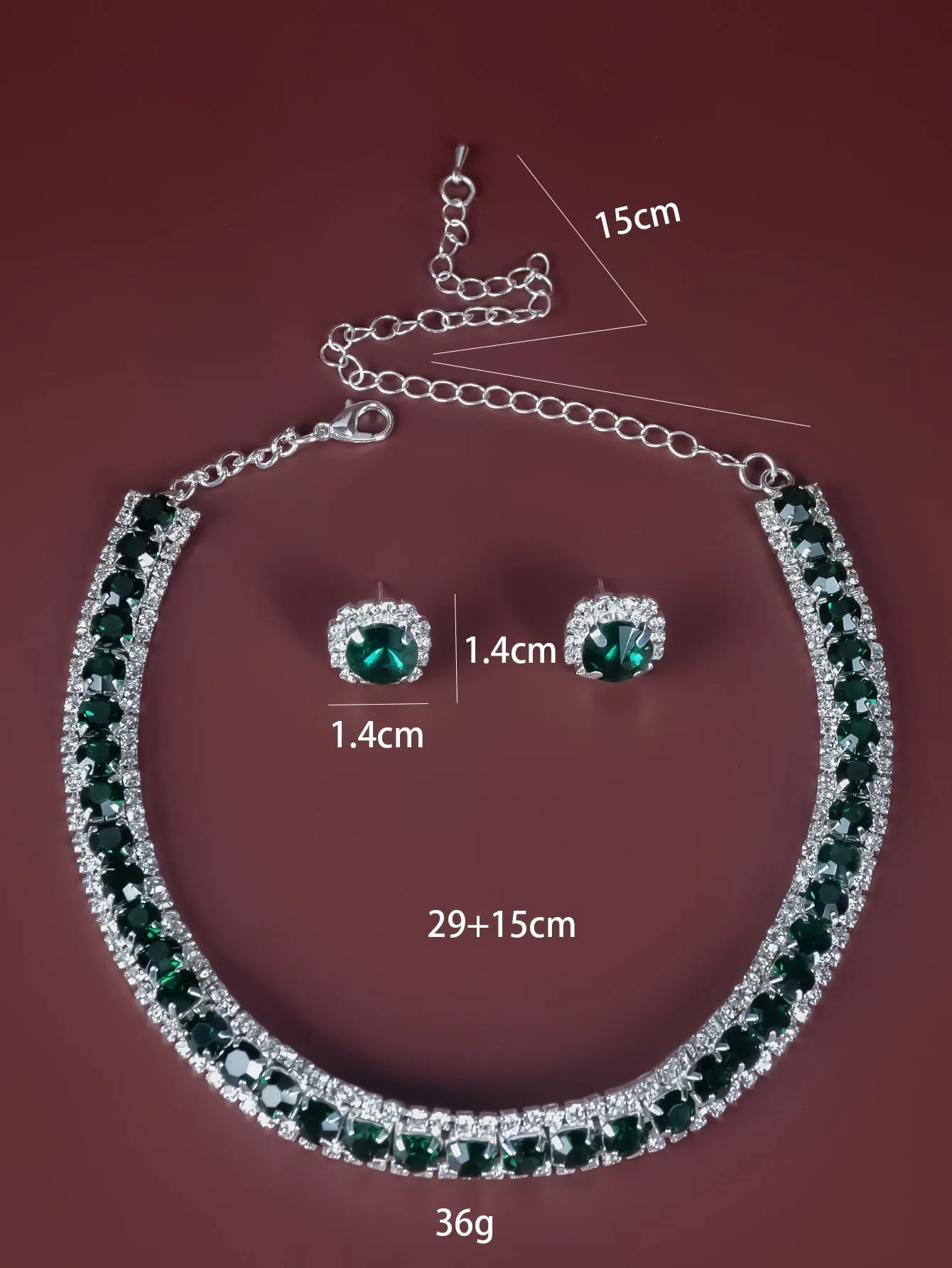 3pcs Rhinestone Decor Jewelry Set - Green- FD ⚡