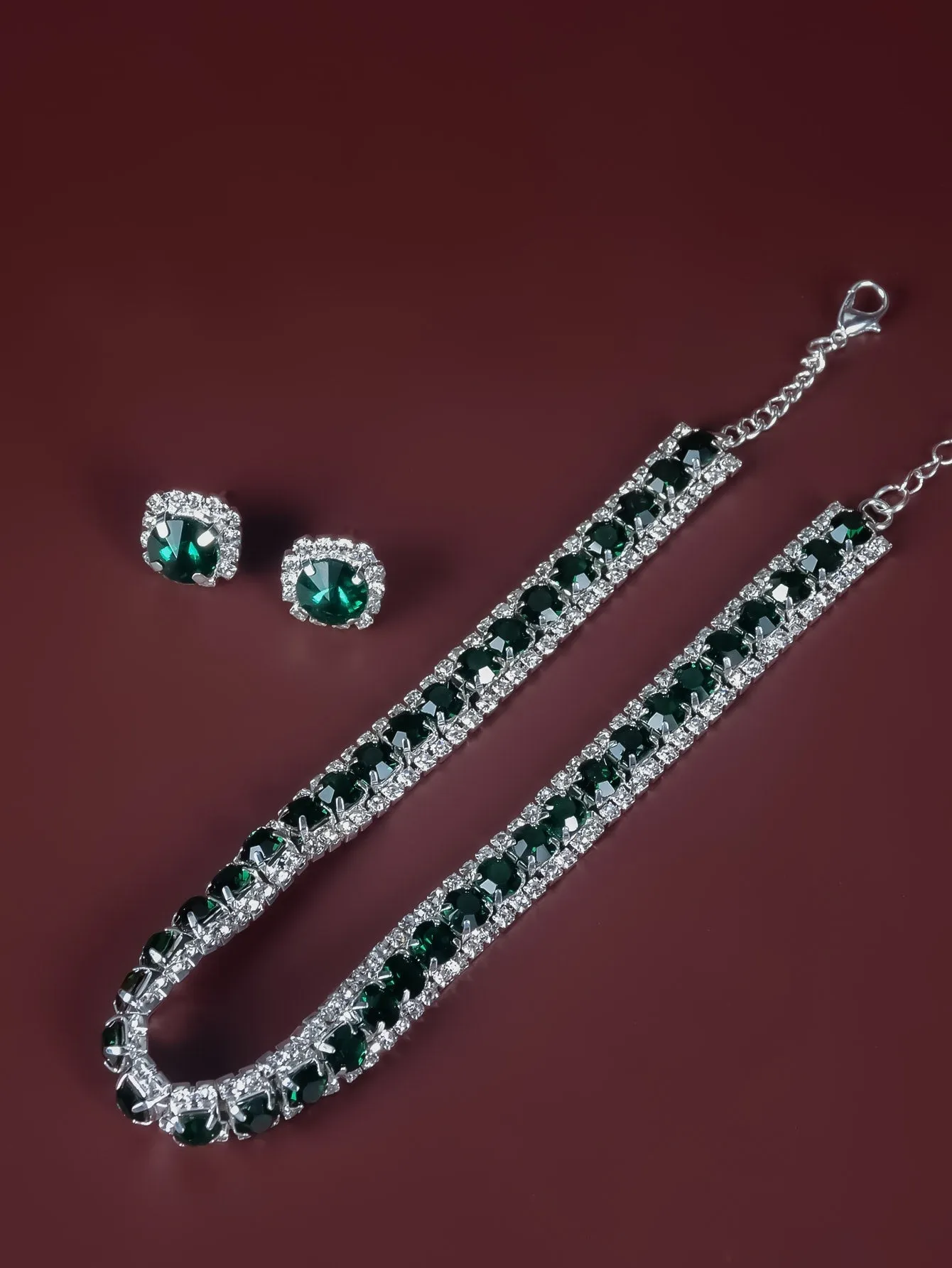 3pcs Rhinestone Decor Jewelry Set - Green- FD ⚡
