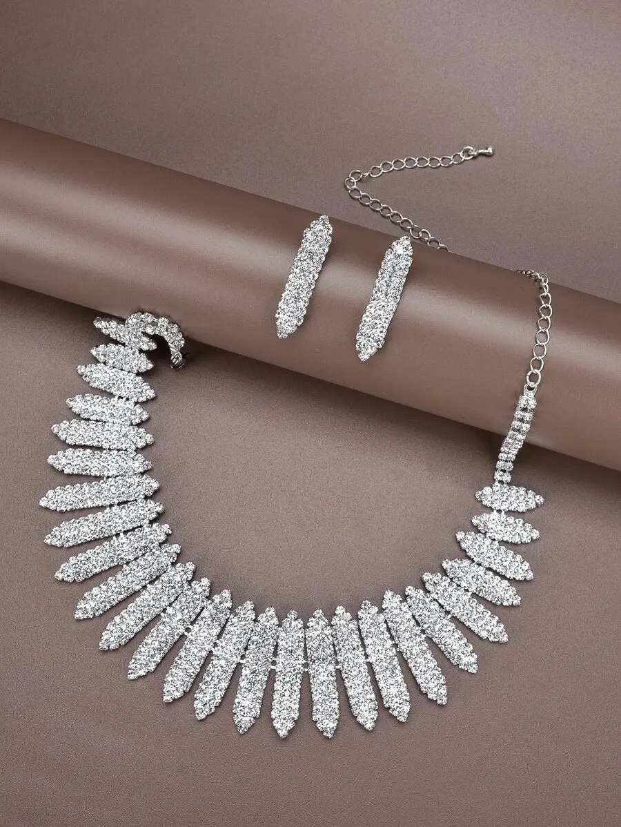 3pcs Rhinestone Decor Jewelry Set - Silver