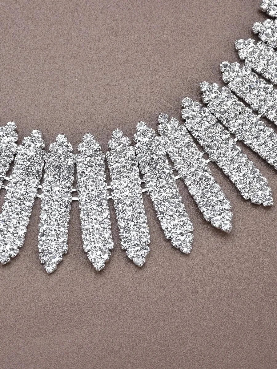 3pcs Rhinestone Decor Jewelry Set - Silver