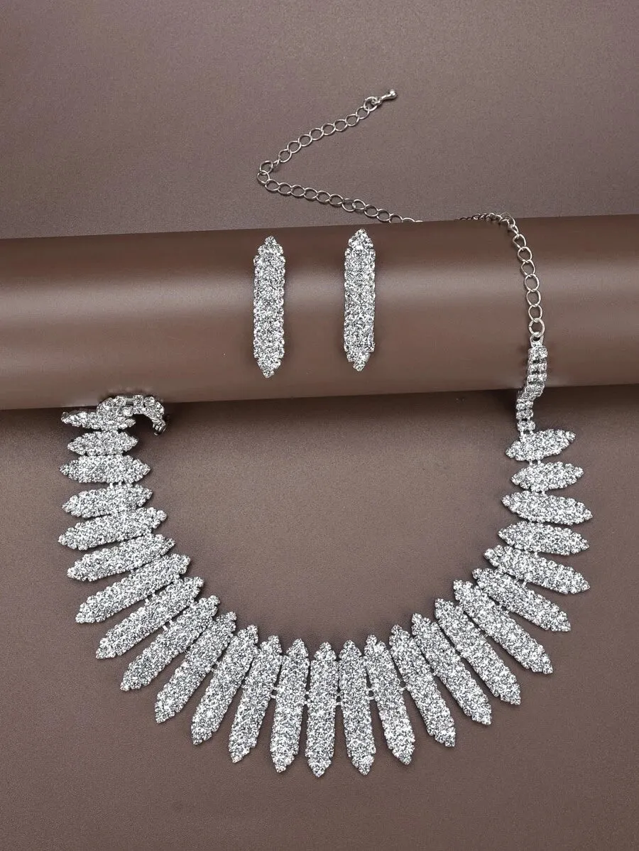 3pcs Rhinestone Decor Jewelry Set - Silver