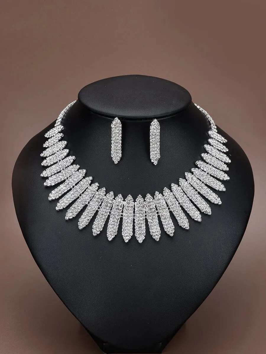 3pcs Rhinestone Decor Jewelry Set - Silver