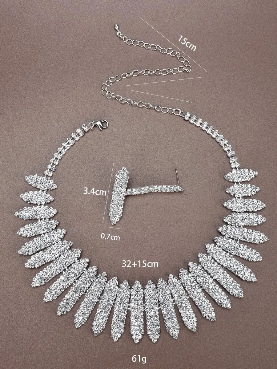 3pcs Rhinestone Decor Jewelry Set - Silver