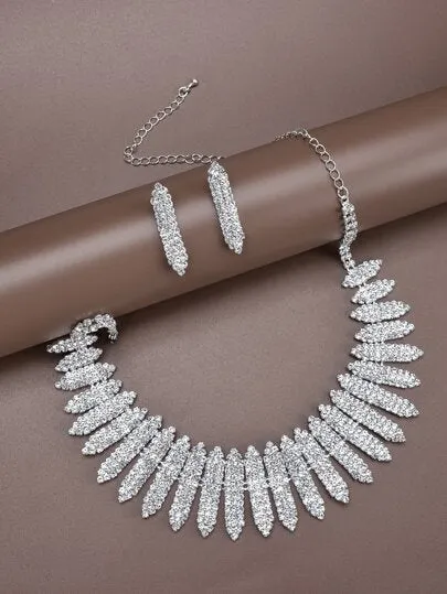 3pcs Rhinestone Decor Jewelry Set - Silver