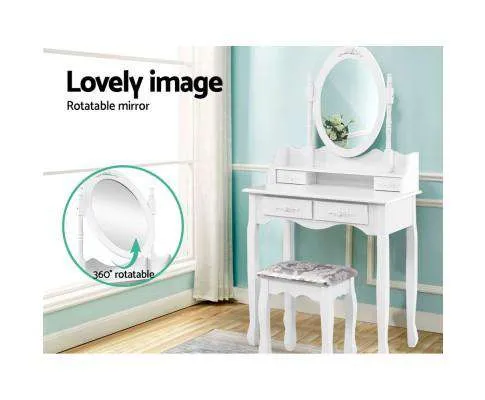 4 Drawer Dressing Table with Mirror - White