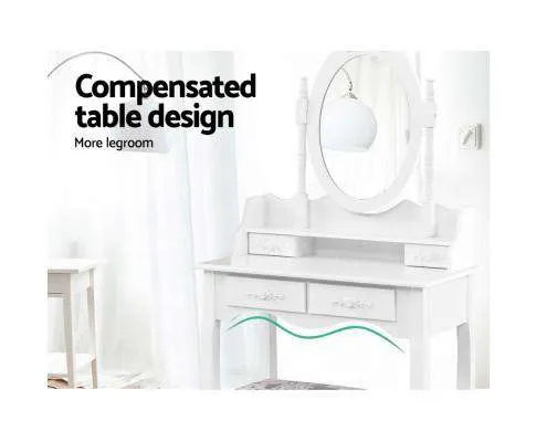 4 Drawer Dressing Table with Mirror - White