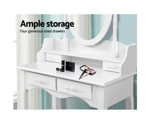 4 Drawer Dressing Table with Mirror - White
