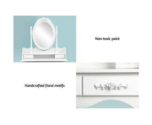 4 Drawer Dressing Table with Mirror - White