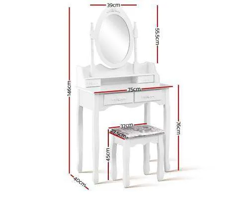 4 Drawer Dressing Table with Mirror - White
