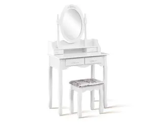 4 Drawer Dressing Table with Mirror - White