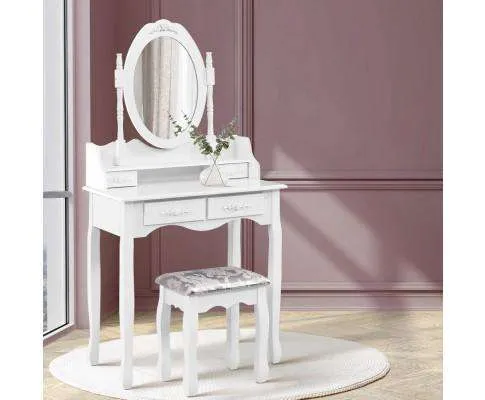 4 Drawer Dressing Table with Mirror - White