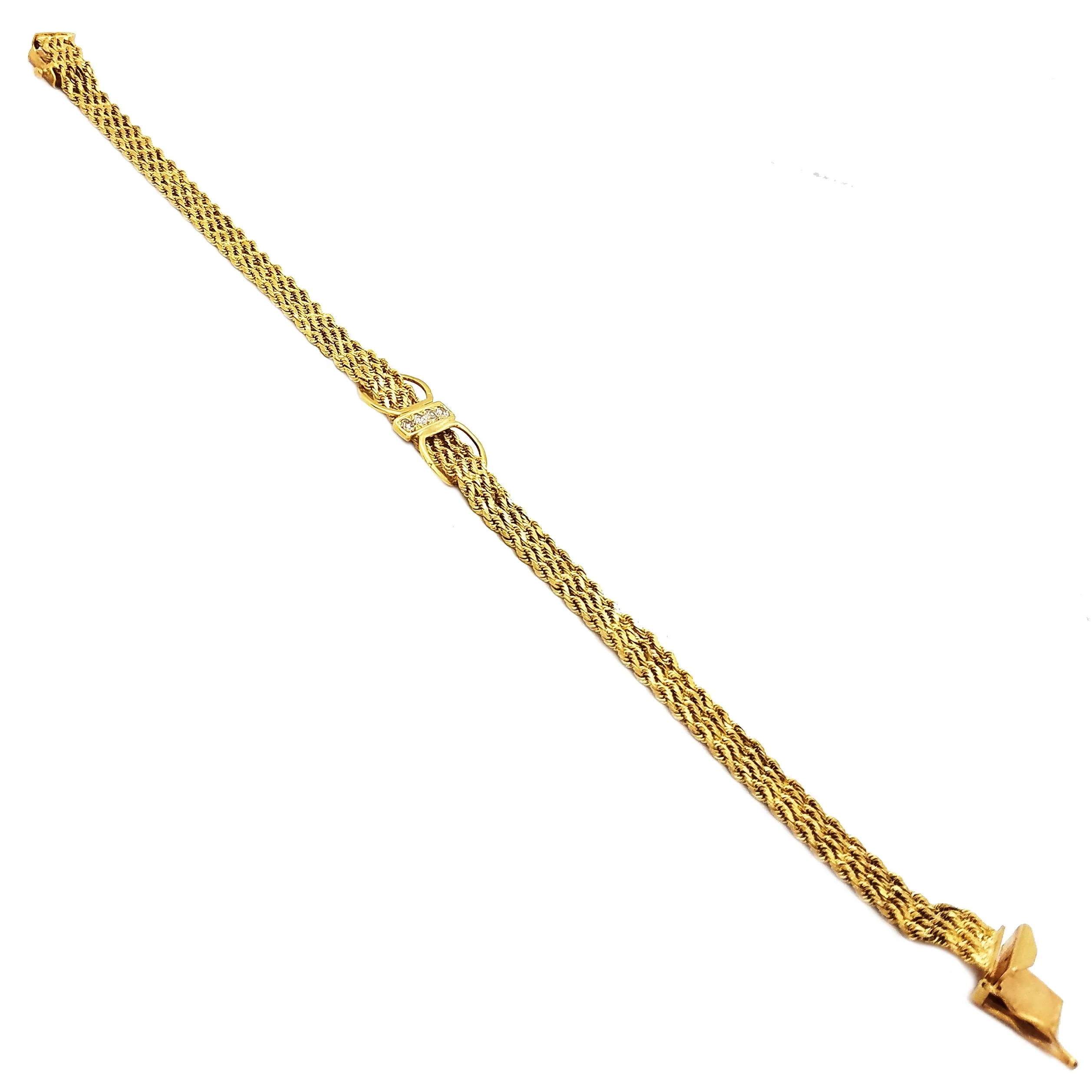4 Row Rope Braided CZ Bracelet (14K)