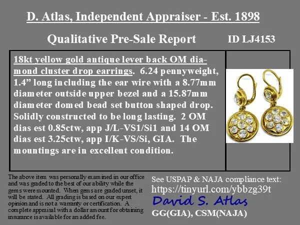 4.10ctw Antique Diamond Cluster Drop Earrings