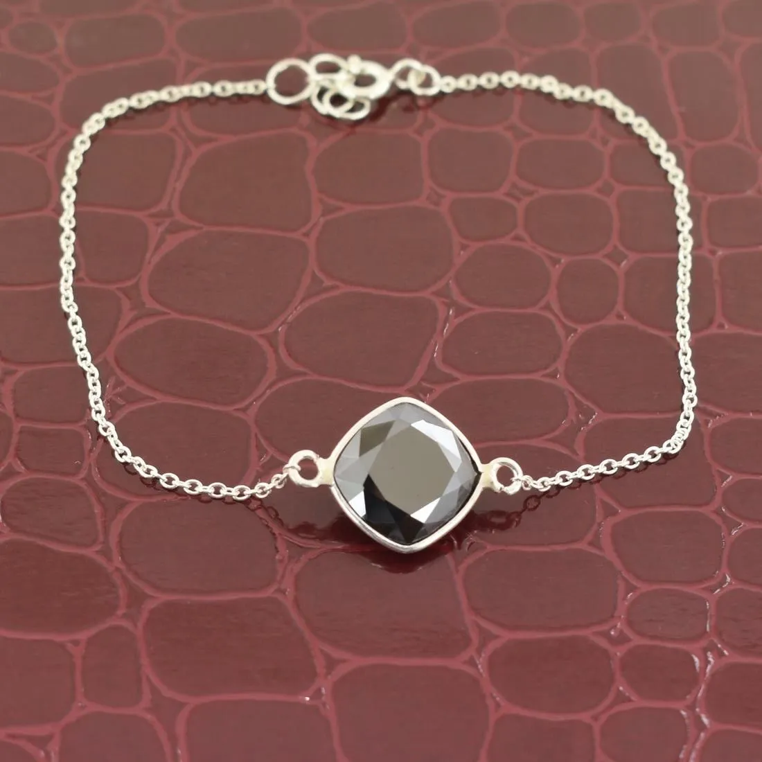 5 Carat Certified Black Diamond Chain Bracelet in Bezel Cushion Shape. Very Elegant & Great Shine