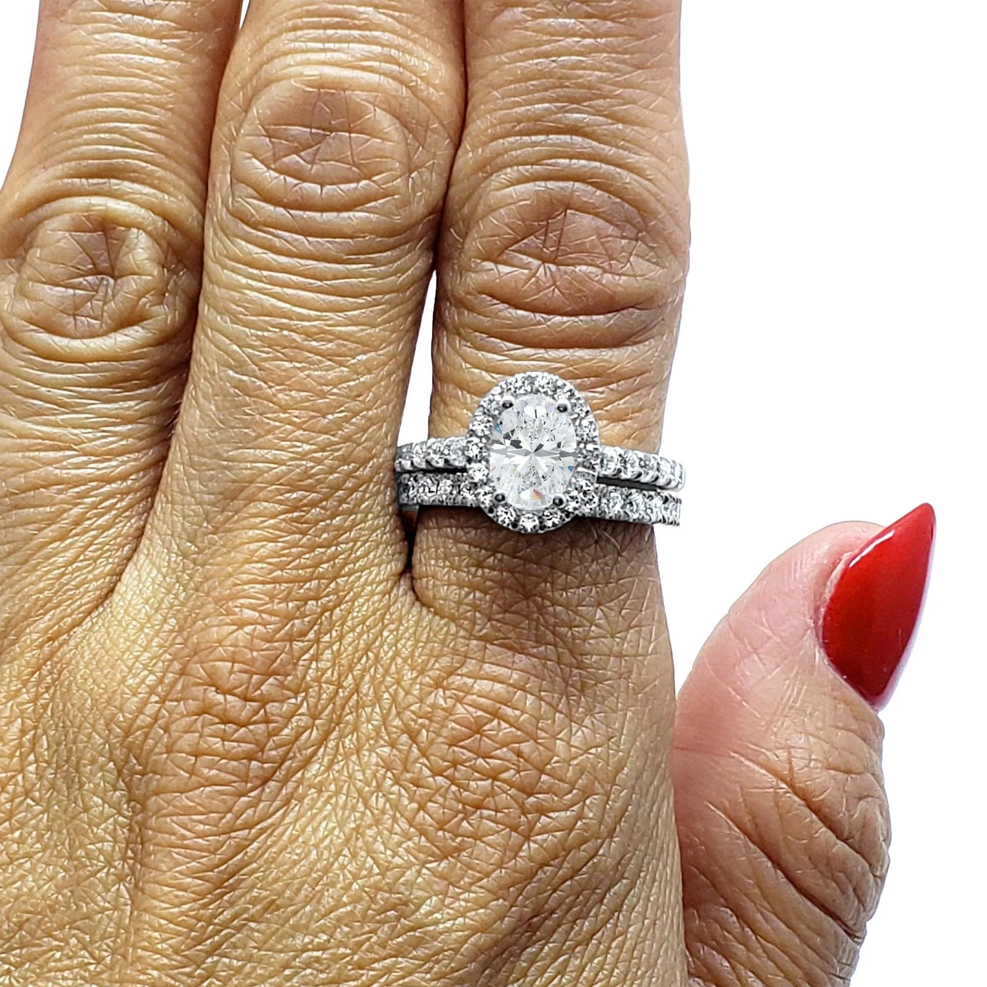 5/8 Carat Art Deco French Set Diamond Wedding Band | 14k White Gold | Matching Halo Ring Band
