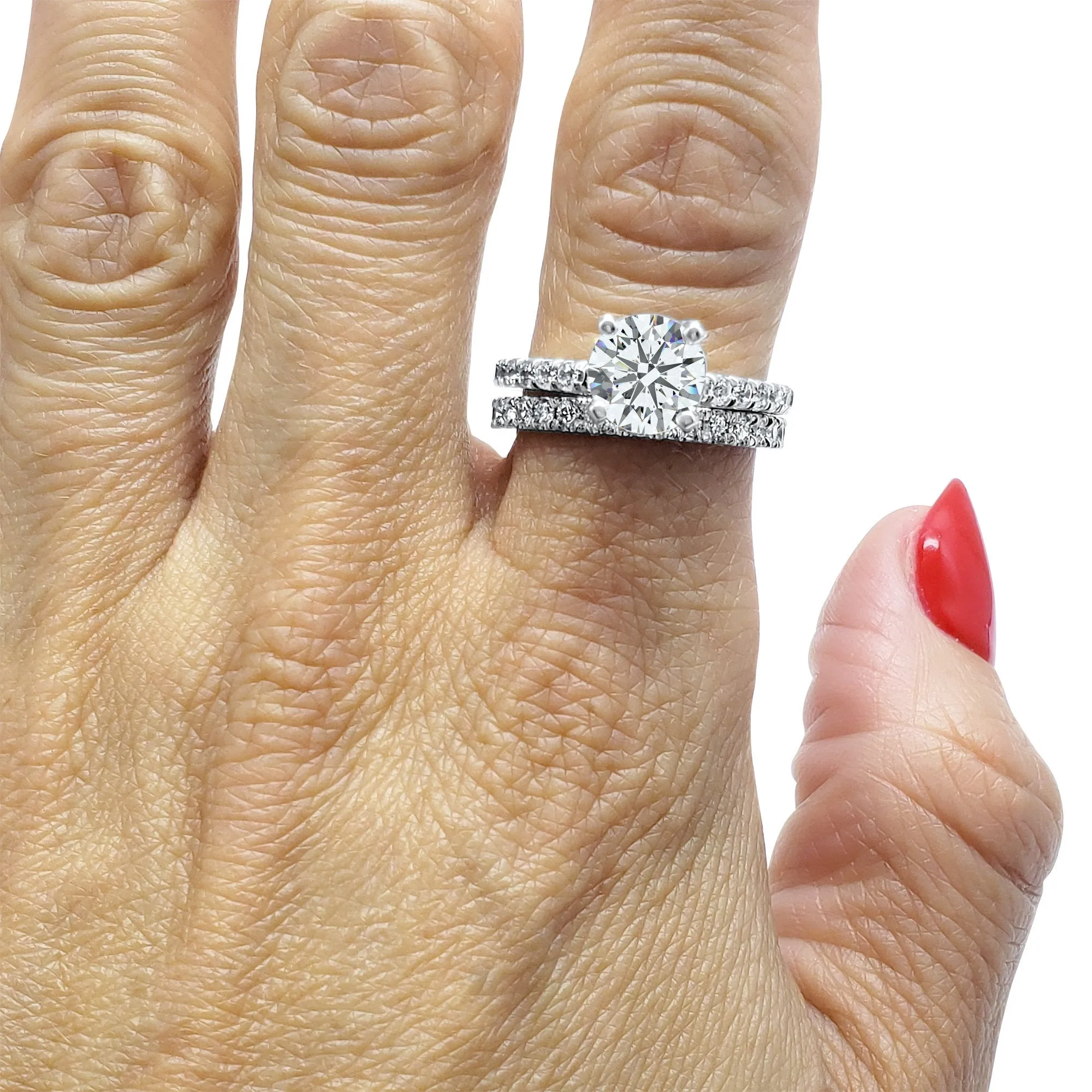 5/8 Carat Art Deco French Set Diamond Wedding Band | 14k White Gold | Matching Halo Ring Band
