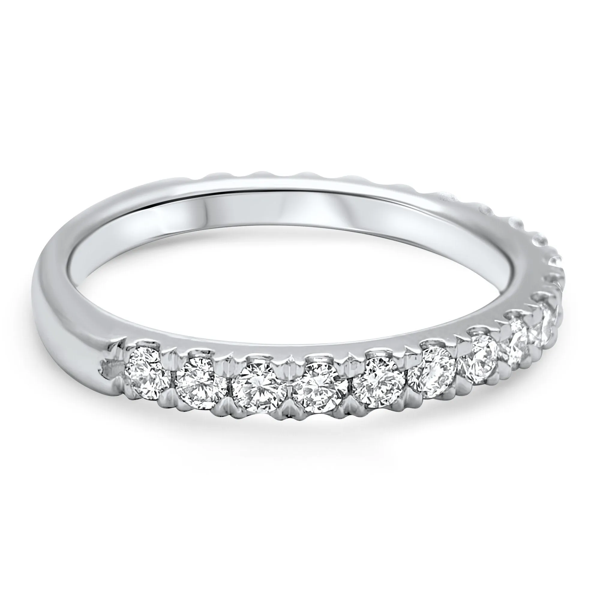 5/8 Carat Art Deco French Set Diamond Wedding Band | 14k White Gold | Matching Halo Ring Band