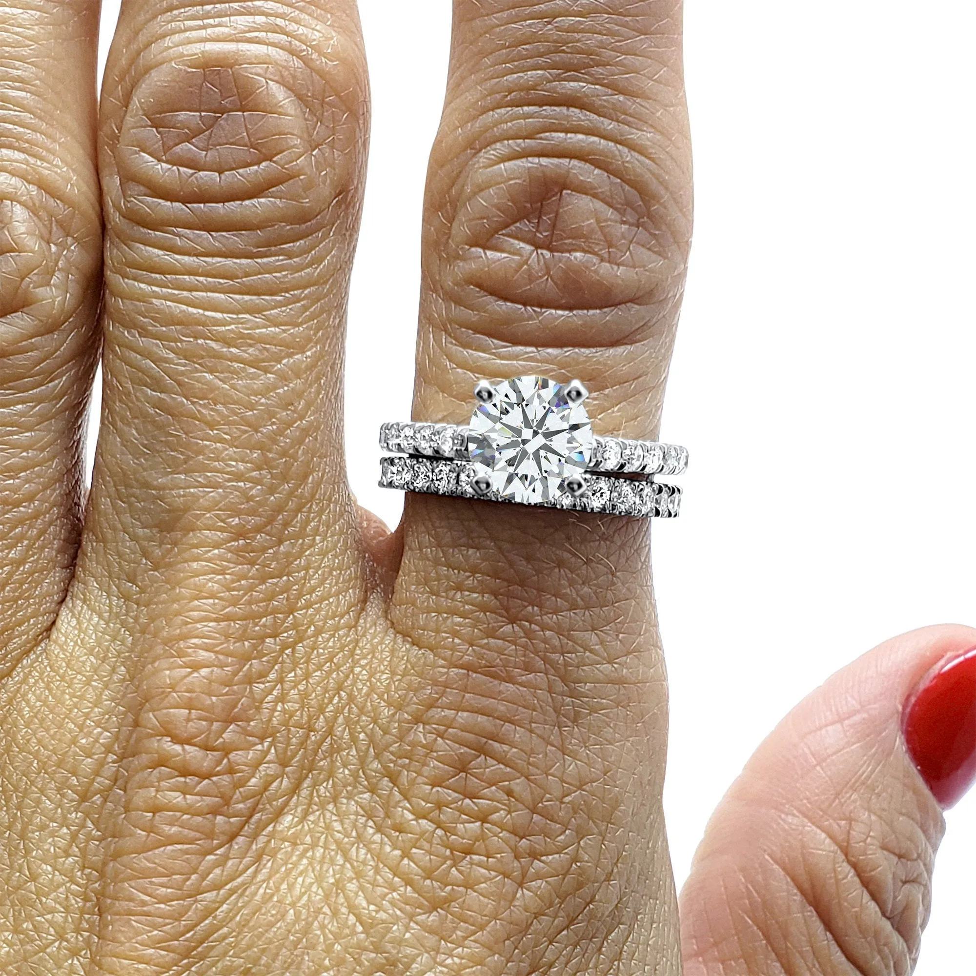 5/8 Carat Art Deco French Set Diamond Wedding Band | 14k White Gold | Matching Halo Ring Band