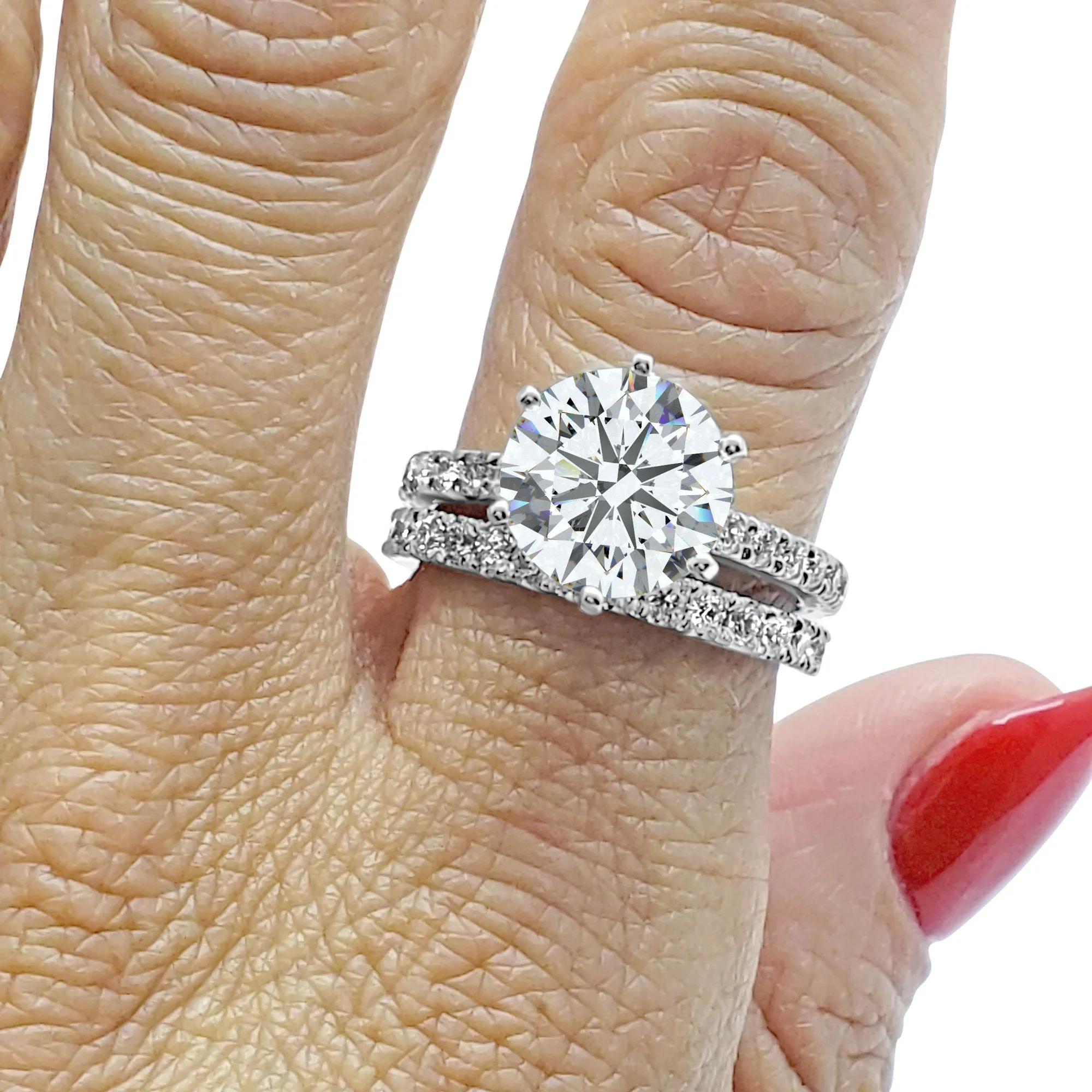 5/8 Carat Art Deco French Set Diamond Wedding Band | 14k White Gold | Matching Halo Ring Band