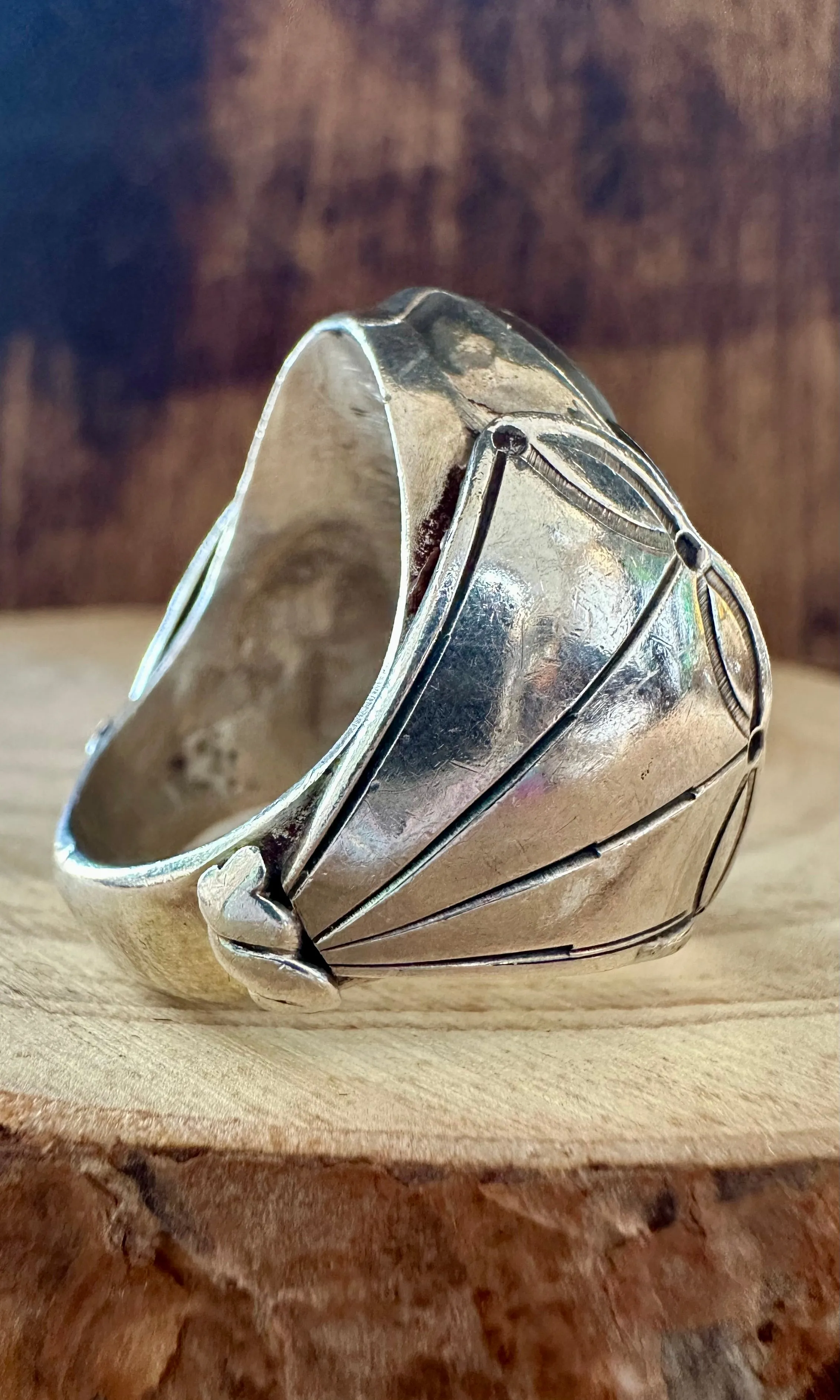 ABALONE COVE Vintage Turquoise Onyx Silver Inlay Mens Ring • Size 8 1/2