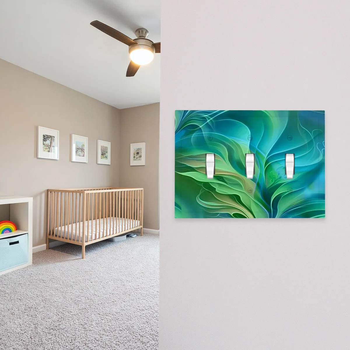 Abstract Art Decorative Switch Plate Cover with Beveled Edges- Blue and Green Water-Themed Artwork
