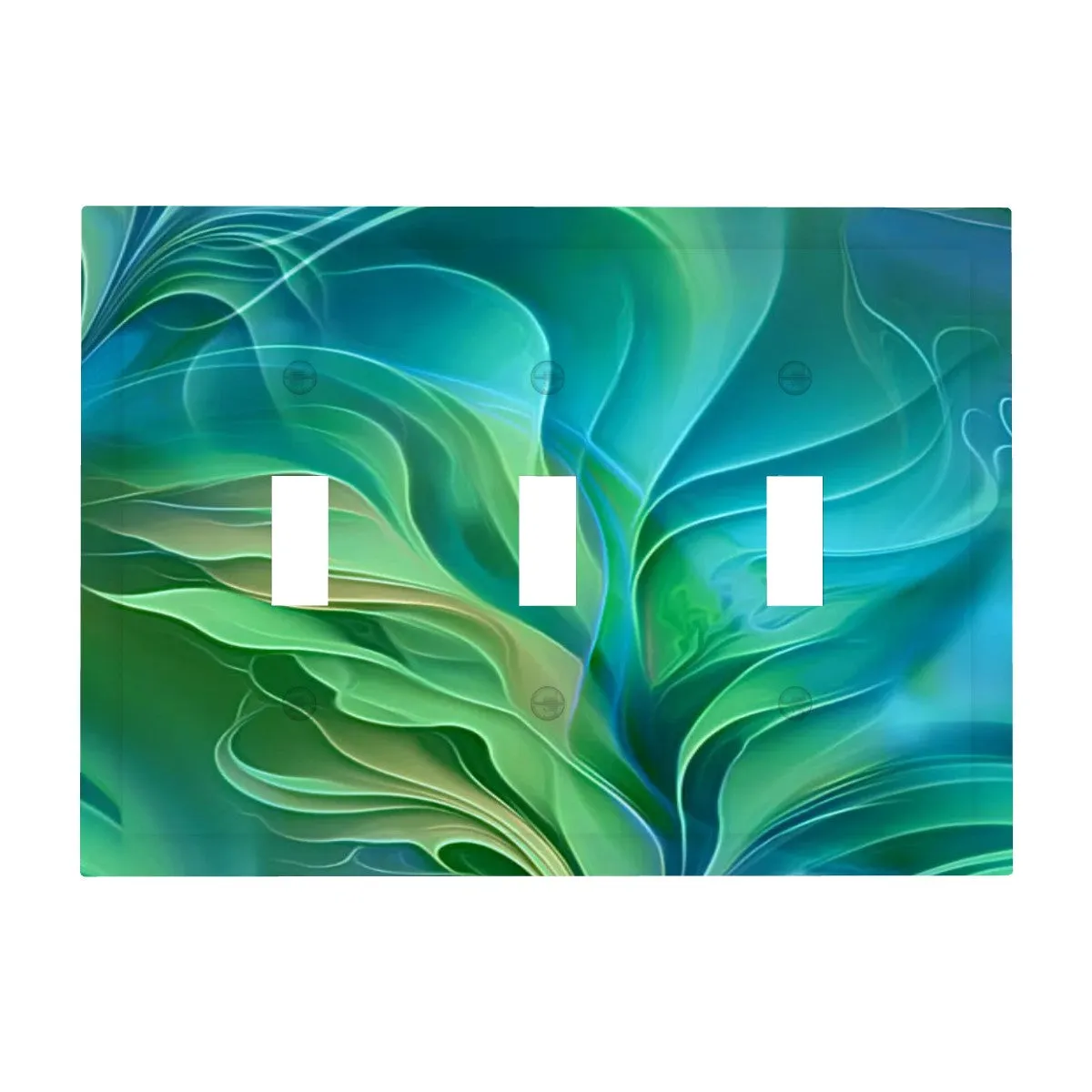 Abstract Art Decorative Switch Plate Cover with Beveled Edges- Blue and Green Water-Themed Artwork