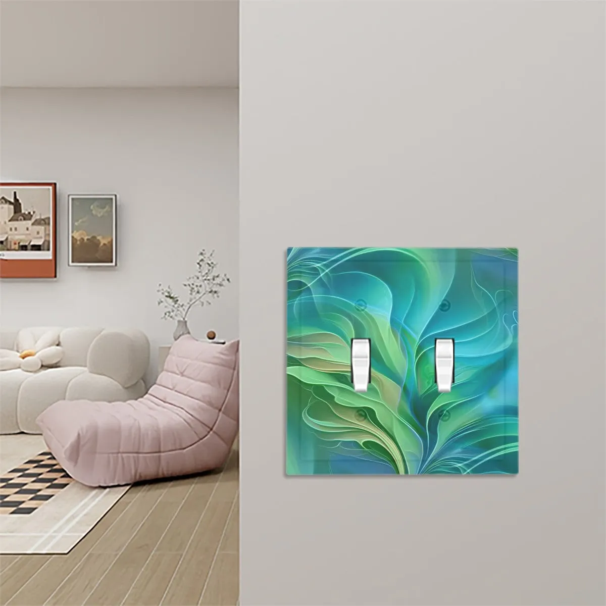 Abstract Art Decorative Switch Plate Cover with Beveled Edges- Blue and Green Water-Themed Artwork