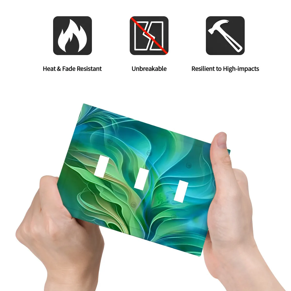 Abstract Art Decorative Switch Plate Cover with Beveled Edges- Blue and Green Water-Themed Artwork