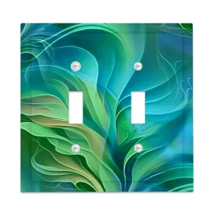 Abstract Art Decorative Switch Plate Cover with Beveled Edges- Blue and Green Water-Themed Artwork