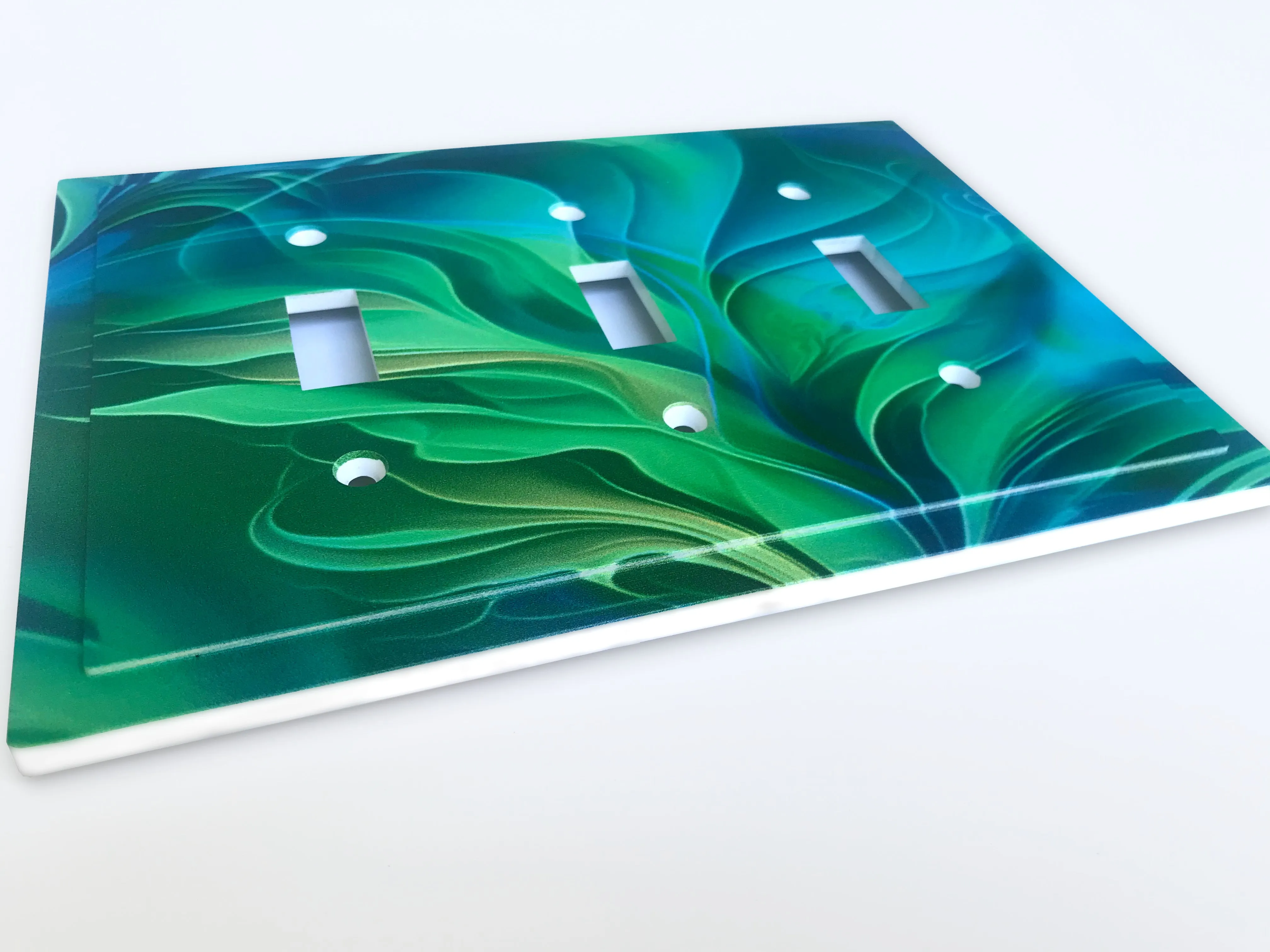 Abstract Art Decorative Switch Plate Cover with Beveled Edges- Blue and Green Water-Themed Artwork
