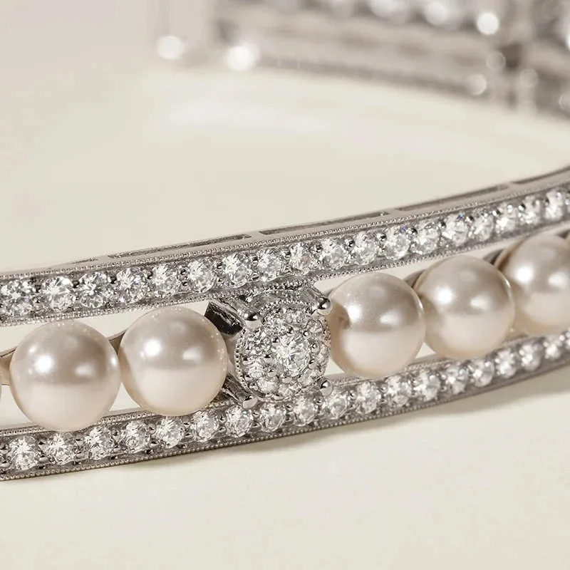 Akoya Pearl Mary Crown 18K White Gold Diamond