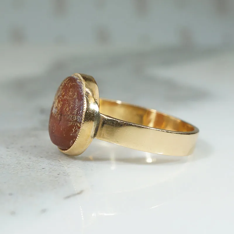 Ancient Chariot Intaglio in Vintage 18k Ring