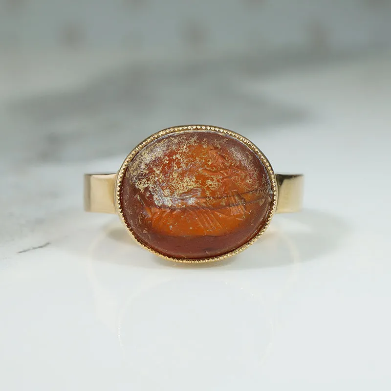 Ancient Chariot Intaglio in Vintage 18k Ring