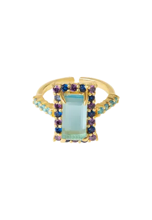 Anillo Rivoli Rosetón Aguamarina y Morado