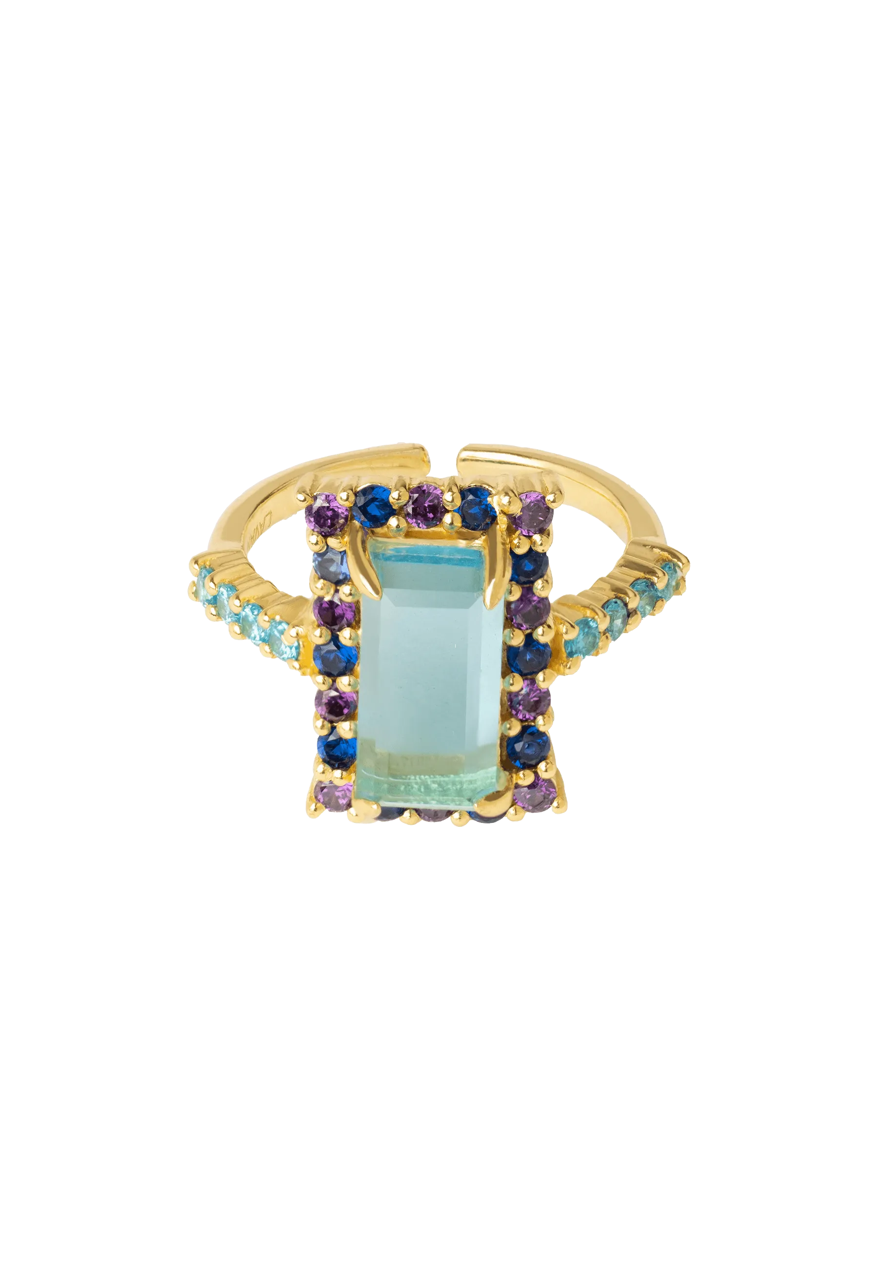 Anillo Rivoli Rosetón Aguamarina y Morado