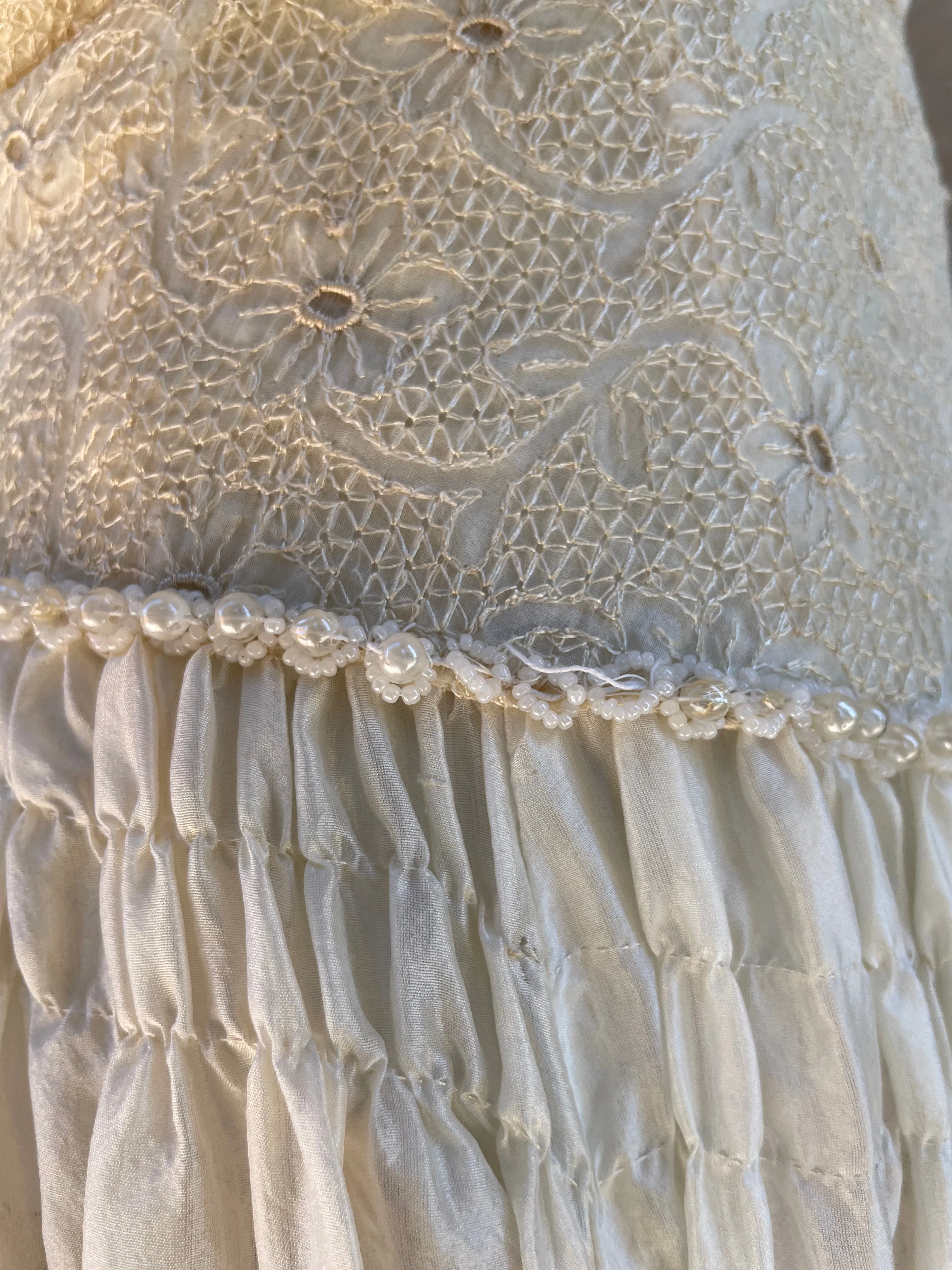 Antique 1900s Trained Embroidered Silk Bridal Skirt