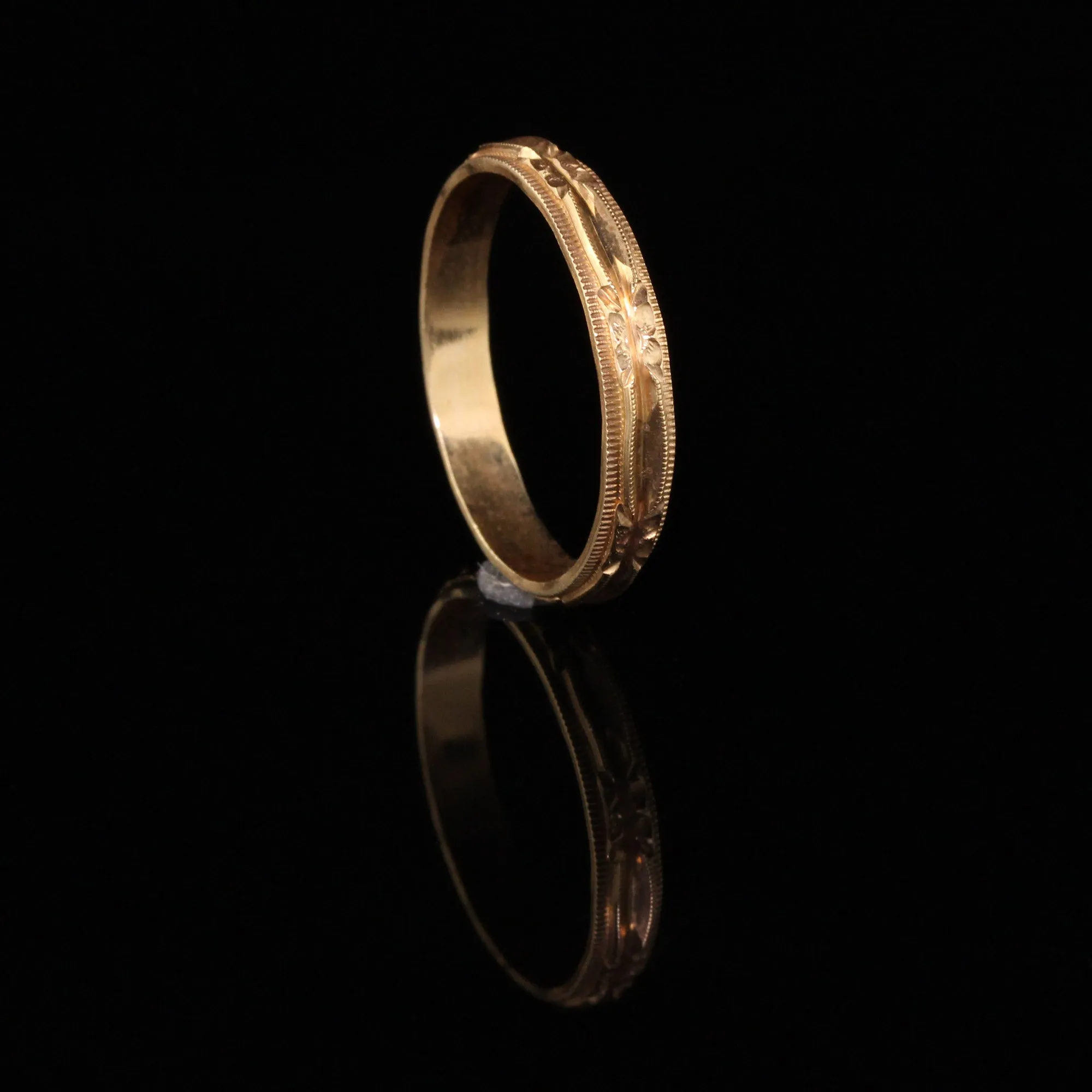 Antique Art Deco 14K Yellow Gold Engraved Wedding Band - Size 10 3/4