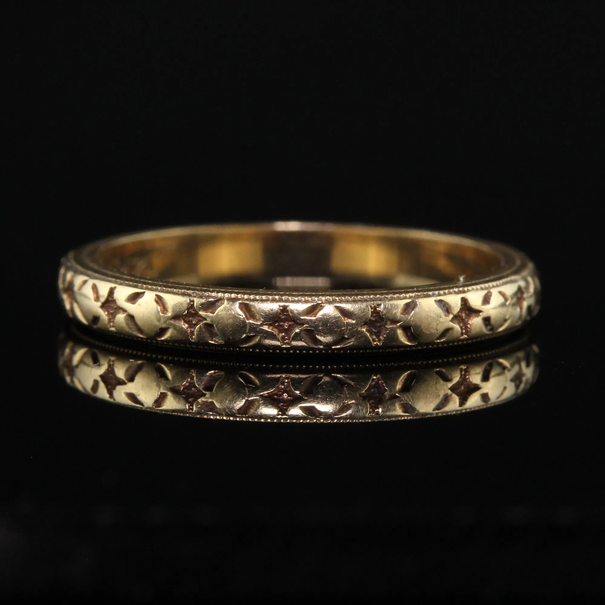 Antique Art Deco 14K Yellow Gold Engraved Wedding Band - Size 6
