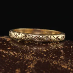 Antique Art Deco 14K Yellow Gold Engraved Wedding Band - Size 6