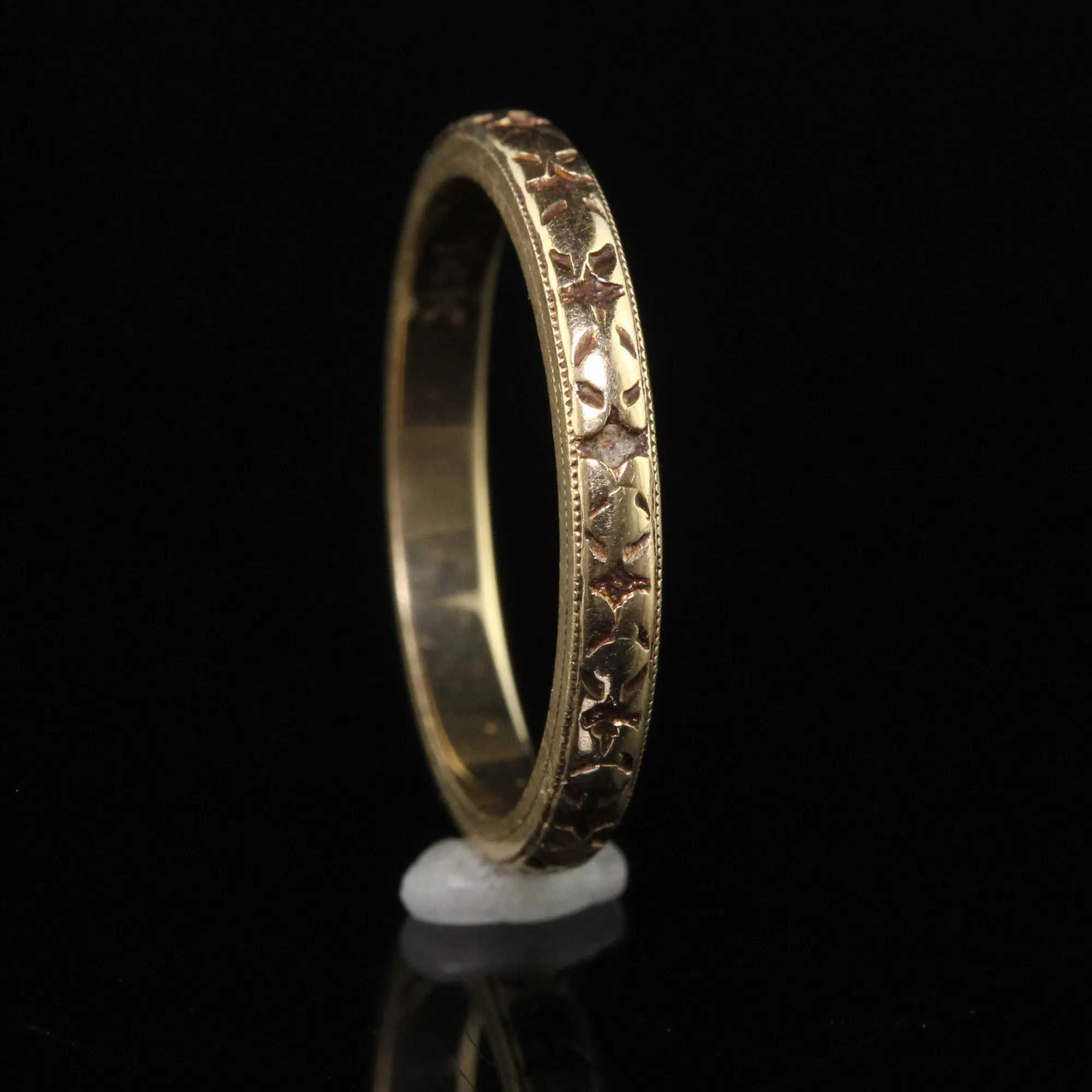 Antique Art Deco 14K Yellow Gold Engraved Wedding Band - Size 6