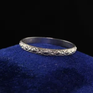Antique Art Deco 18K White Gold Bristol Engraved Wedding Band - Size 4 1/2