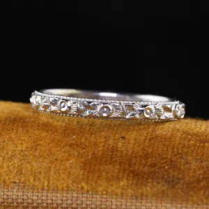 Antique Art Deco 18K White Gold Engraved Wedding Band - Size 5 1/4