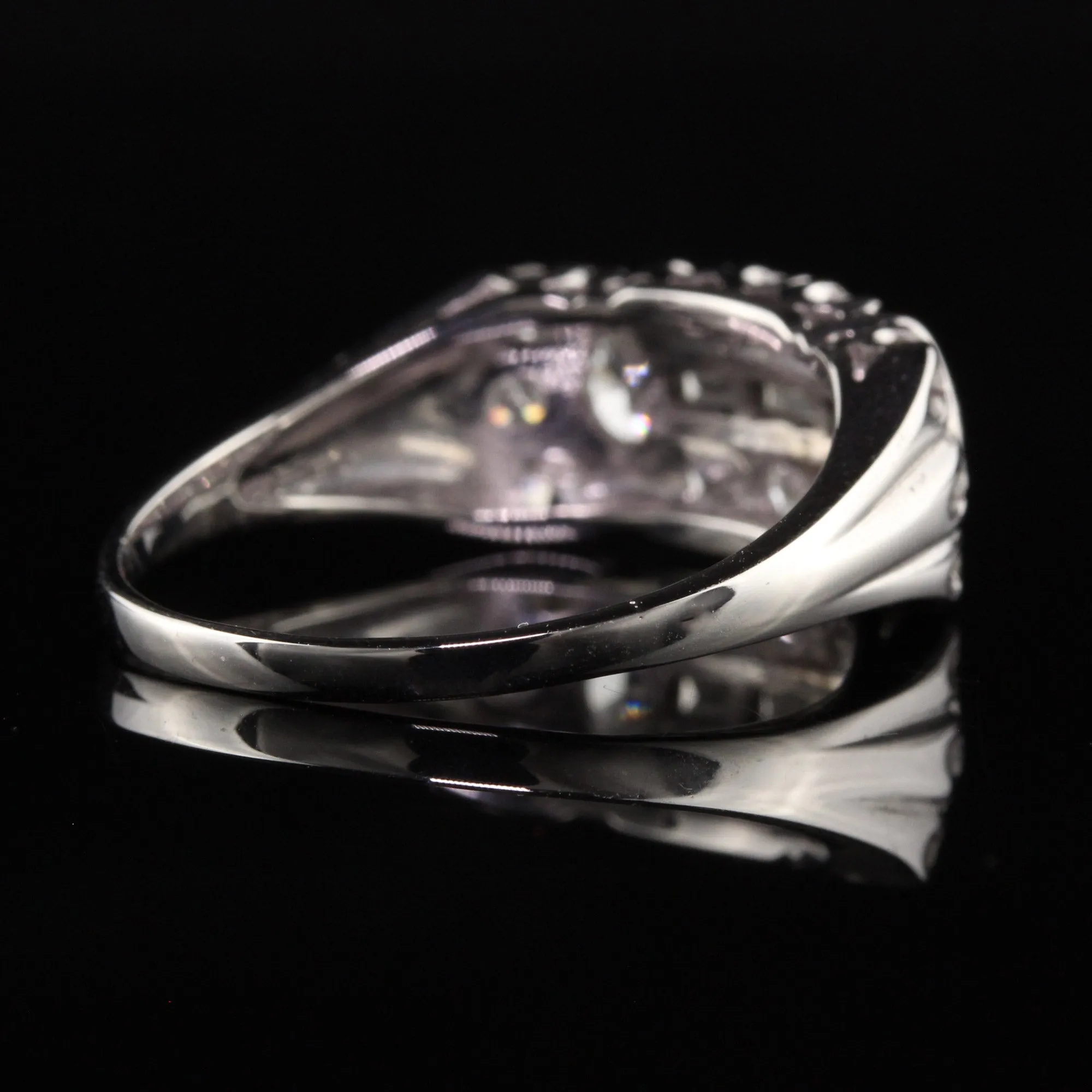Antique Art Deco 18K White Gold Marquise and Baguette Diamond Wedding Band