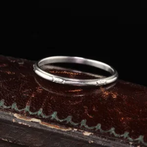 Antique Art Deco Art Carved Platinum Engraved Wedding Band - Size 9