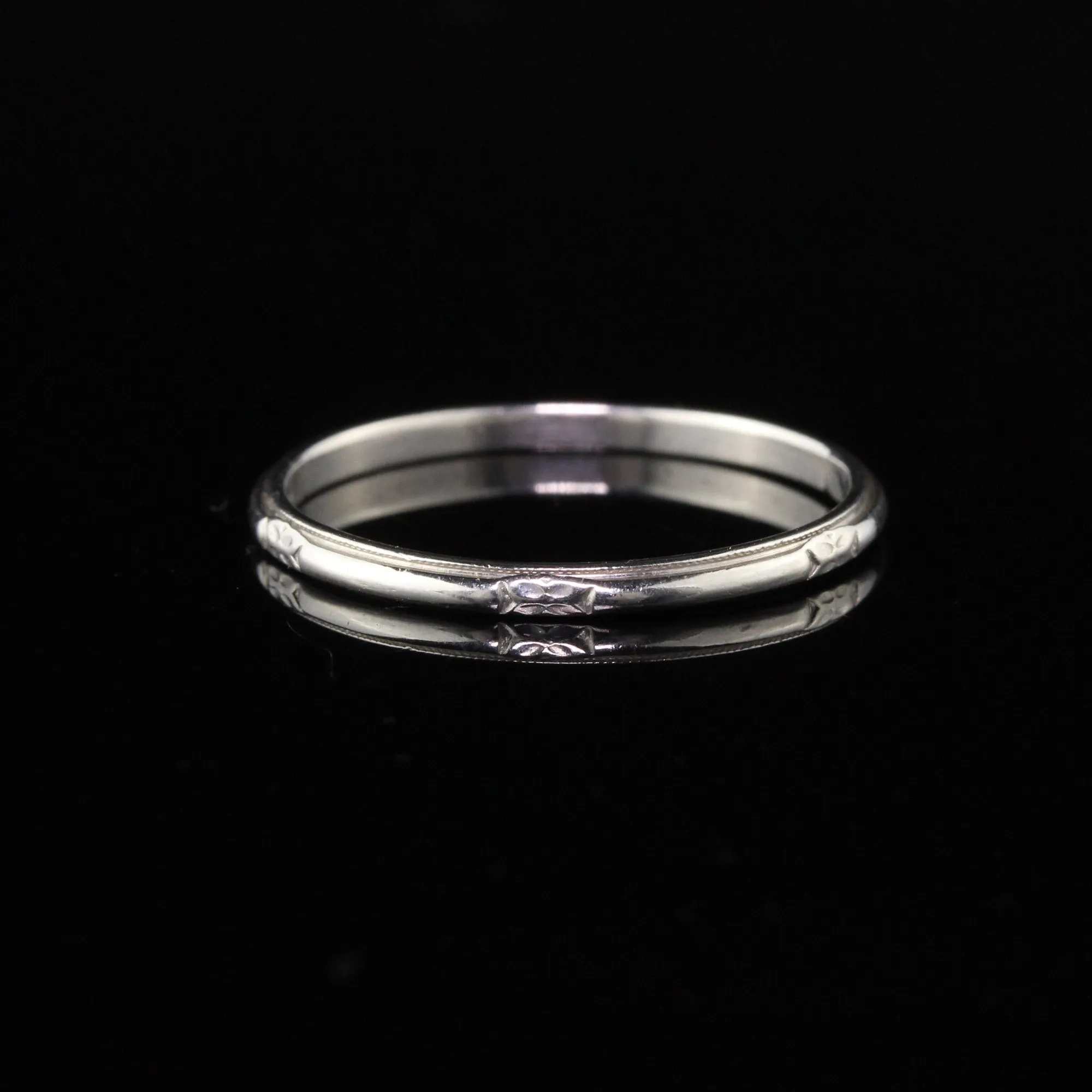 Antique Art Deco Art Carved Platinum Engraved Wedding Band - Size 9