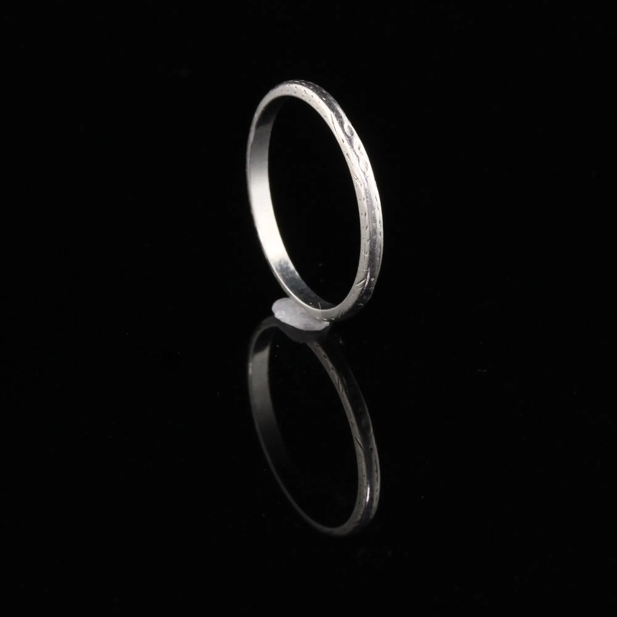 Antique Art Deco Platinum Engraved Wedding Band - Size 6