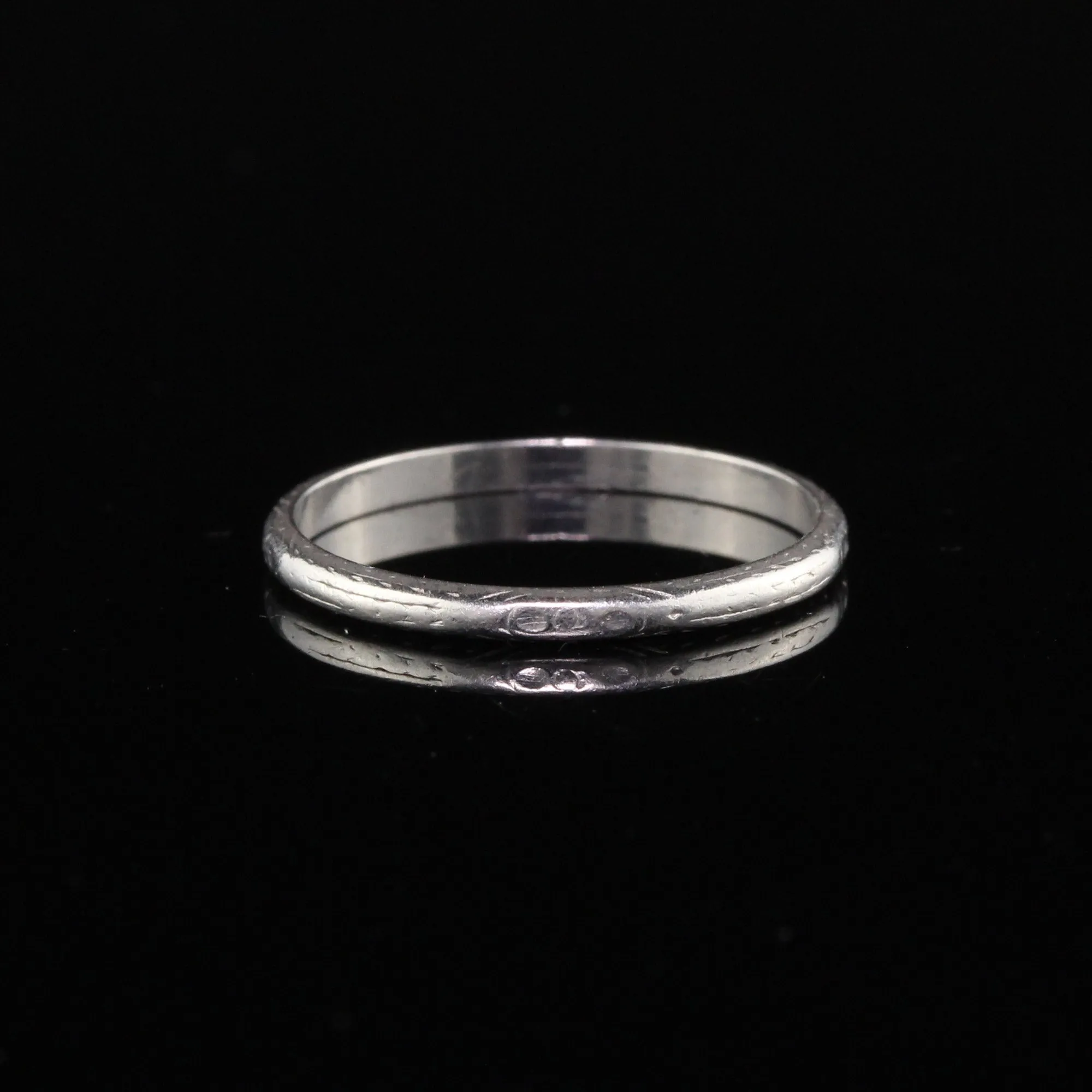 Antique Art Deco Platinum Engraved Wedding Band - Size 6