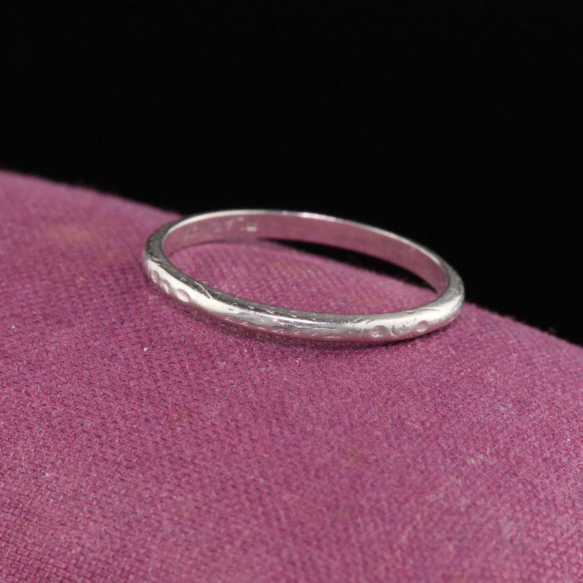 Antique Art Deco Platinum Engraved Wedding Band - Size 6